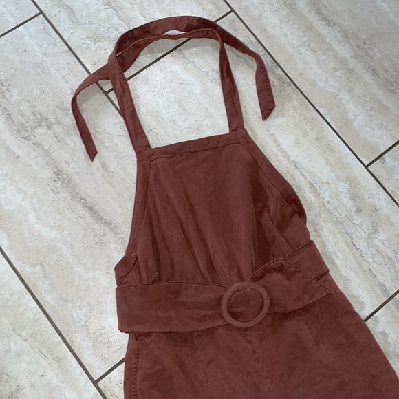 Free People Brown 70s Halter Wide Leg Belt Jumpsuit Size Small - Picture 3 of 9